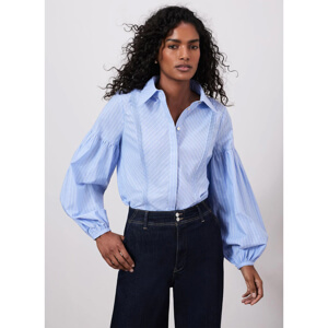 Mint Velvet Blue Striped Pintuck Shirt